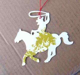 Cowgirl Metal Silhouette Calf Roper Horse Xmas Ornament Nice