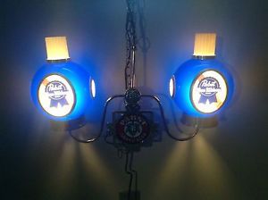 Vintage Pabst Blue Ribbon Beer Hanging Ceiling Light w 2 Globes Sign Bar Tavern