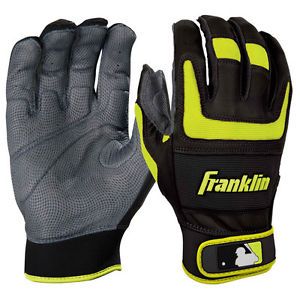 Franklin Shok Sorb Pro Adult Baseball Batting Gloves Black Neon Yellow Medium