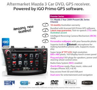 New 8" Mazda 3 Car DVD GPS Player SAT Nav Head Unit Stereo Radio CD BL Tunez
