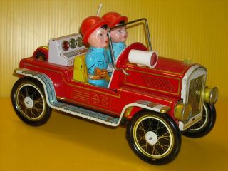 Vintage Battery Operated Tin Toy Car Fire Police China