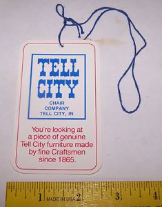 Vintage Tell City Chair Company Furniture Tag Indiana