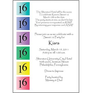 25 Personalized Sweet 16 Party Invitations with Envelopes Rainbow SW16 02