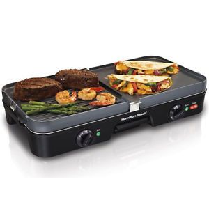 3 in 1 Indoor Electric Grill Griddle 180 Sq in Countertop Large Two Plate