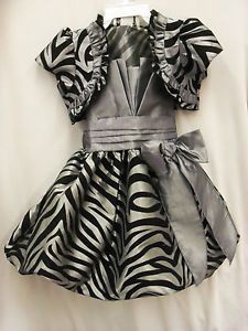 Girl Silver Gray Black Zebra Dress w Bolero Pageant Birthday Party 4 6 8 10 12