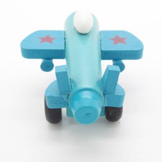 New Blue White Hand Made Wooden Wood Mini Airplane Fighter Baby Kids Toys