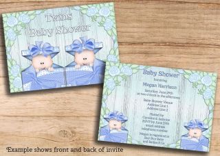 Twin Boys Baby Shower Birthday Party Printable Invites JPEG Cheap Invitations