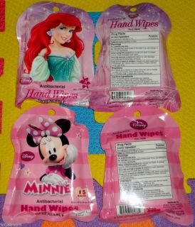 2 pks Disney Princess Ariel or Minnie Mouse Antibacterial Hand Wipes