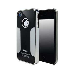 Black Luxury Aluminum Chrome Side Hard Back Case Cover for iPhone 4 4G 4S w Gift