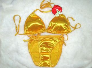 Sexy Shiny Yellow Swimming Suit Bikini Bra Set Thong Beach Party Clubwear