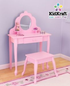 New Kids Girls' Play Set Bedroom Pink Diva Vanity Mirror Wooden Table Chair