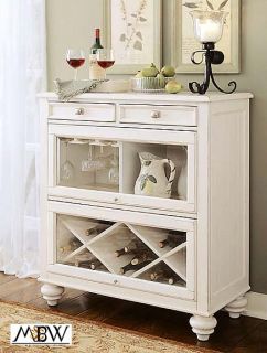 Antiqued White 2 Drawer Wine Cabinet w Fold Up Doors
