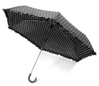 New Shabby Chic Black Polka Dot Frill Ruffle Umbrella