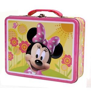 Disney Minnie Mouse Kids School Storage Cards Toys Snack Tin Lunch Box Bag New