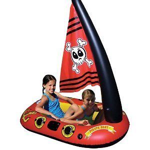 Kids Inflatable Water Toy 2 Kid Pirate SHIP Floating Swimming Pool Float w Mast