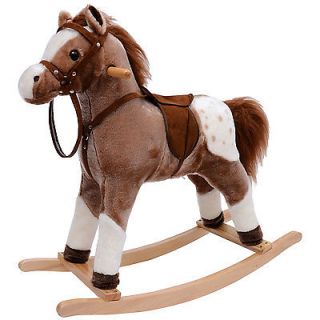 Qaba Kids Toy Plush Brown Cowboy Rocking Horse Spring Rocker w Neighing Sounds