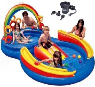 Intex Inflatable Kids Rainbow Ring Water Play Center Quick Fill Air Pump