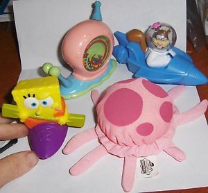 Spongebob Squarepants Burger King Toy Figure Little Kids Plush Lot Gary Sandy
