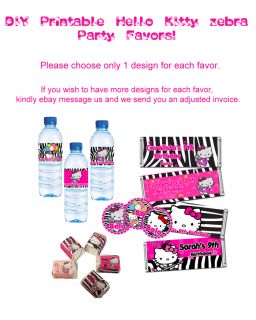 Hello Kitty Zebra 7 Party Favors Personalized Candy Wrappers Toppers Girls 1st