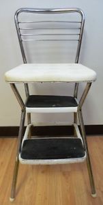 Vintage Cosco Kitchen Step Stool Fold Up Retro White Flip Seat Chair Ladder