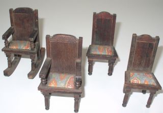 Antique German Wood Dollhouse Furniture Rocker Arm Chair Kitchen Chairs