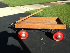 Kids Toy Wagon Rocket Red Wheels Wooden Body 1940'S