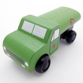 Green White Hand Made Wooden Mini Military Vehicle Soldier Car Baby Kids Toy 073