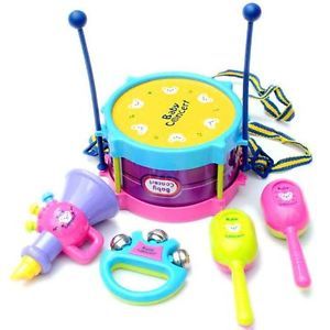 Newest 5pcs Roll Drum Musical Instruments Band Kit Kids Children Toy Gift Set