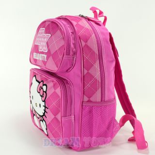 14" Sanrio Hello Kitty Pink Argyle Print Med Backpack Girls Bag School Kids