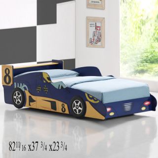 Super Cute Kids Children's Blue Racing Race Car Low Safe Hard Wood Twin Play Bed