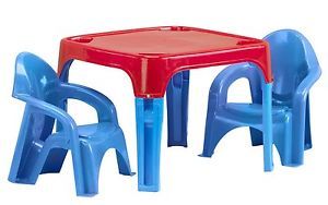 American Plastic Toy Table and Chairs Set Blue Kids Boy Girl Play Made in US New