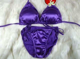 Super Sexy Shiny Bikini Swimwear Bra Panty Beach Party Clubwear Purple