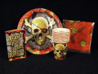 Red Black Pirate Skulls Birthday Party Supplies Plates Napkins Cups Invites