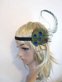 Vintage Peacock Feather Burlesque 1920s Flapper Style Headband