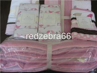 Pottery Barn Kids Pink Brown Penelope Crib Quilt Bumper Sheets Sham Skirt Set 6P