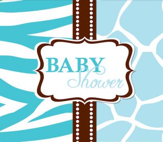 Baby Shower Party Wild Safari Blue Invitation Cards 8 Pack