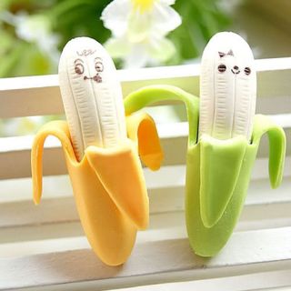 4 Novelty Banana Rubber Pencil Eraser Stationery Children Kid Encourage Gift Toy