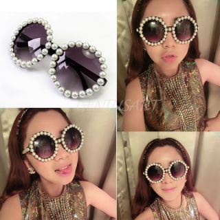 Lady Fashion Celebrity Inspired Pearl Oversized Circle Round Party Sunglasses