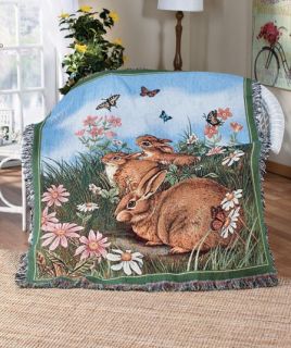 New Easter Bunny Hop Tapestry Throw Blanket Pillow Table Runner Placemats Spring