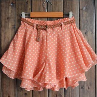 Retro Double Layer Chiffon Waist Short Pleated Mini Skirt Dress Polka Dot Pink