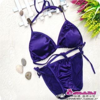 Super Sexy Shiny Bikini Swimwear Bra Panty Beach Party Clubwear Purple