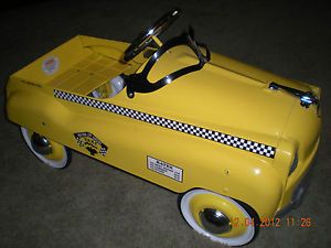 Vintage Metal Diecast Lorn Kids Toy Riding Pedal Car Yellow Taxi