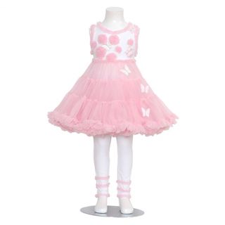Gigi Girls 18M Light Pink White Ruffle Butterfly Dress Leggings Set