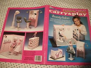 Plastic Canvas Barbie Pattern Book Beauty Salon Barber Chair Hair Dryer More OOP