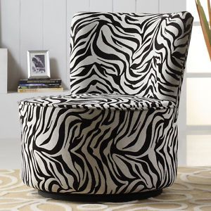 Modern Round Swivel Black Animal Zebra Print Accent Chair New