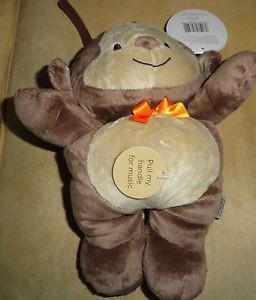 Baby Carter's Child of Mine Brown Monkey Musical Crib Pull Toy Orange Bow New