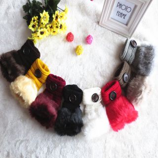 Fashion Winter Fingerless Furry Knit Mitten Button Gloves Rabbit Fur Hand Wrist
