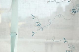 Country Style Hand Embroidered Blue Roses Balloon Shade Sheer Voile Curtain E18