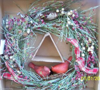 18" Welcome Home Seasonal Christmas Winter Wreath Ribbon Red Birds Valerie RARE