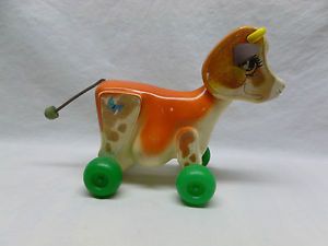 Vintage Old Retro 70's Fisher Price Cow Bull Kids Pull Toy Molley Moo 132
